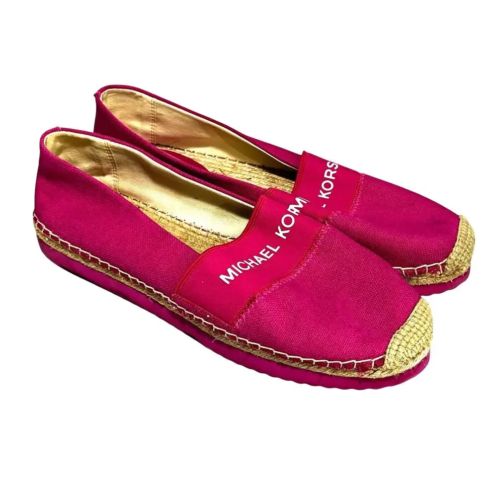 Michael Kors pink canvas espadrilles casual shoes flats US size 9M spell outs